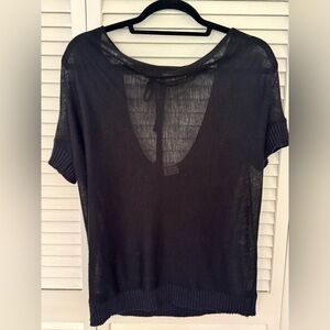 Zara Collection W&B Black Semi-Sheer Low Back Tie Knit Top